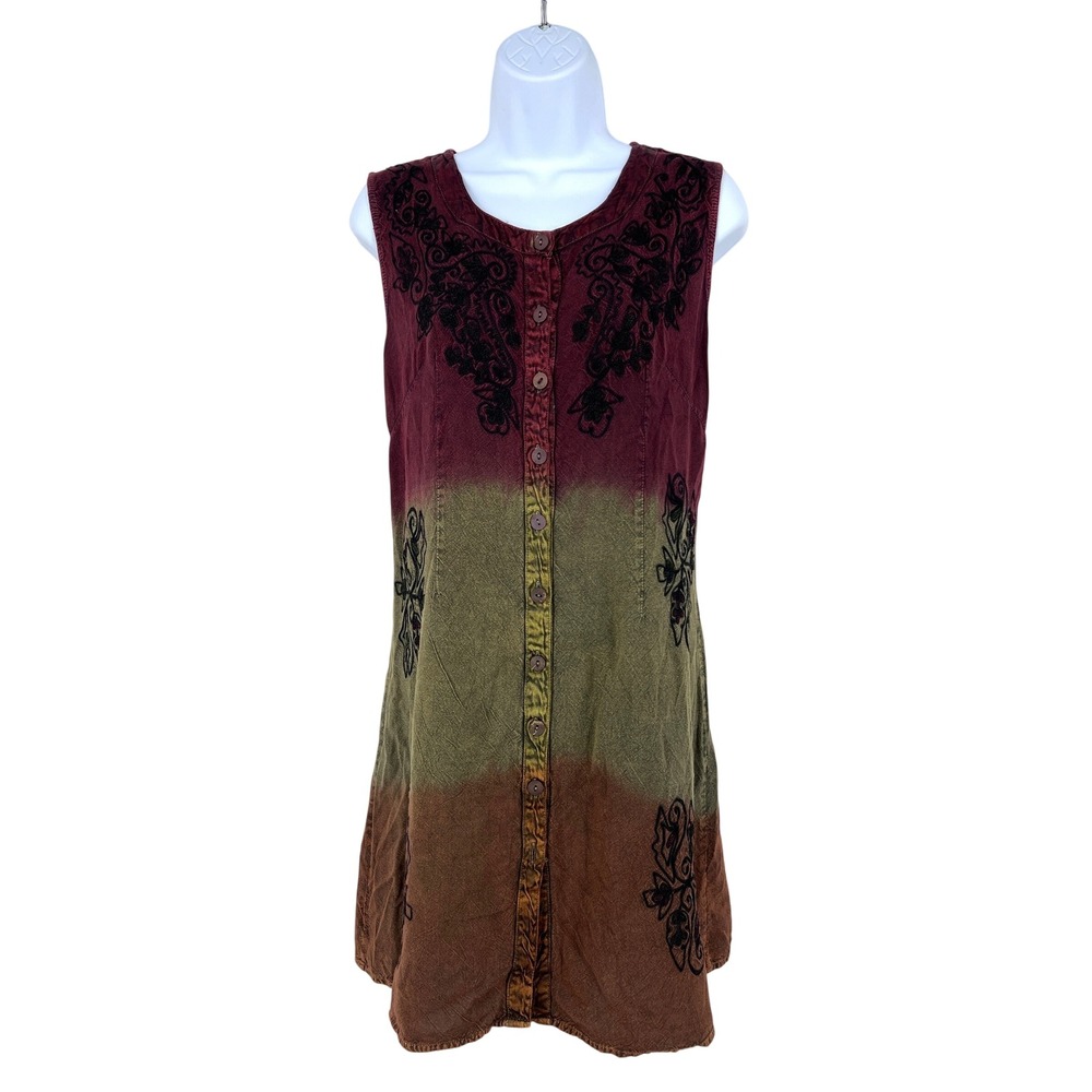 India Boutique Tunic Mini Dress Button Front Vintage 90s Hippie
